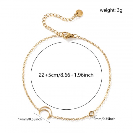 Picture of Wholesale Half Moon Transparent Clear 304 Stainless Steel & Cubic Zirconia Link Cable Chain Anklet, 18K Gold Plated Eco-friendly Vacuum Plating, Women's Stylish Exquisite Gift Jewelry Supply, 22cm(8.7") long, 1 Piece