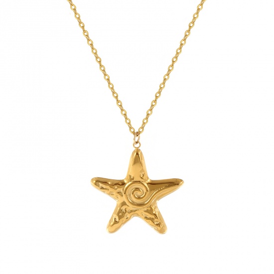 Picture of 1 Piece Eco-friendly PVD Vacuum Plating Stylish Ocean Jewelry 18K Real Gold Plated 304 Stainless Steel Link Cable Chain Star Fish Spiral Pendant Charm Necklace Unisex Gift 45cm(17.7") + 5cm(2") long