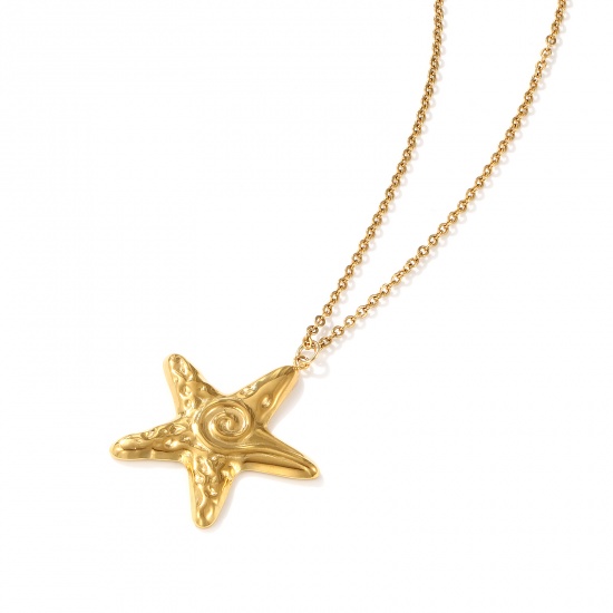 Picture of 1 Piece Eco-friendly PVD Vacuum Plating Stylish Ocean Jewelry 18K Real Gold Plated 304 Stainless Steel Link Cable Chain Star Fish Spiral Pendant Charm Necklace Unisex Gift 45cm(17.7") + 5cm(2") long