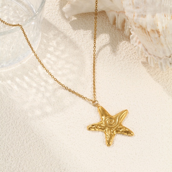 Picture of 1 Piece Eco-friendly PVD Vacuum Plating Stylish Ocean Jewelry 18K Real Gold Plated 304 Stainless Steel Link Cable Chain Star Fish Spiral Pendant Charm Necklace Unisex Gift 45cm(17.7") + 5cm(2") long