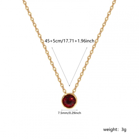 Picture of Wholesale Round Deep Red Cubic Zirconia January Birthstone Pendant Charm Necklace, 18K Real Gold Plated 304 Stainless Steel Link Cable Chain, Women's Eco-friendly PVD Vacuum Plating Waterproof Anti-Tarnish Hypoallergenic Stylish Minimalist Gift Jewelry For Retailer, 45cm(17.7") + 5cm(2") long, 1 Pie