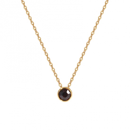 1 Piece Eco-friendly PVD Vacuum Plating Exquisite Birthstone 18K Real Gold Plated Dark Purple 304 Stainless Steel & Rhinestone Link Cable Chain Round February Pendant Charm Necklace For Women Gift 45cm(17.7") + 5cm(2") long の画像