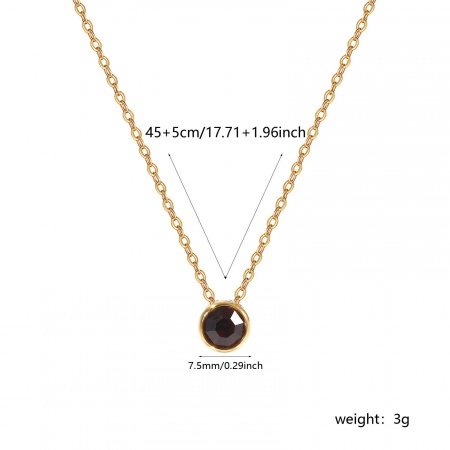 Picture of Wholesale Round Dark Purple Cubic Zirconia February Birthstone Pendant Charm Necklace, 18K Real Gold Plated 304 Stainless Steel Link Cable Chain, Women's Eco-friendly PVD Vacuum Plating Waterproof Anti-Tarnish Hypoallergenic Stylish Minimalist Gift Jewelry For Retailer, 45cm(17.7") + 5cm(2") long, 1
