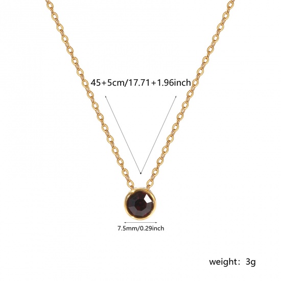 1 Piece Eco-friendly PVD Vacuum Plating Exquisite Birthstone 18K Real Gold Plated Dark Purple 304 Stainless Steel & Rhinestone Link Cable Chain Round February Pendant Charm Necklace For Women Gift 45cm(17.7") + 5cm(2") long の画像