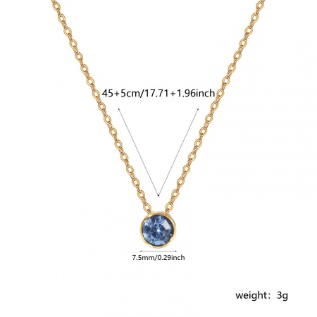 Picture of Wholesale Round Skyblue Cubic Zirconia March Birthstone Pendant Charm Necklace, 18K Real Gold Plated 304 Stainless Steel Link Cable Chain, Women's Eco-friendly PVD Vacuum Plating Waterproof Anti-Tarnish Hypoallergenic Stylish Minimalist Gift Jewelry For Retailer, 45cm(17.7") + 5cm(2") long, 1 Piece