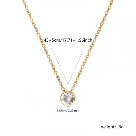 Picture of Wholesale Round Clear Cubic Zirconia April Birthstone Pendant Charm Necklace, 18K Real Gold Plated 304 Stainless Steel Link Cable Chain, Women's Eco-friendly PVD Vacuum Plating Waterproof Anti-Tarnish Hypoallergenic Stylish Minimalist Gift Jewelry For Retailer, 45cm(17.7") + 5cm(2") long, 1 Piece