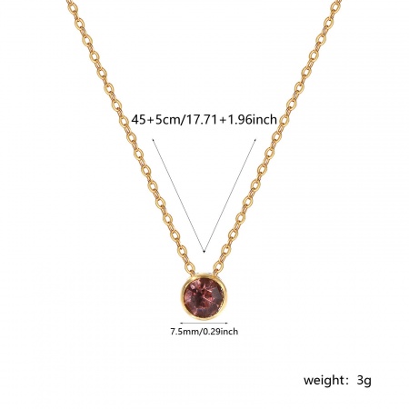 Picture of Wholesale Round Mauve Cubic Zirconia June Birthstone Pendant Charm Necklace, 18K Real Gold Plated 304 Stainless Steel Link Cable Chain, Women's Eco-friendly PVD Vacuum Plating Waterproof Anti-Tarnish Hypoallergenic Stylish Minimalist Gift Jewelry For Retailer, 45cm(17.7") + 5cm(2") long, 1 Piece