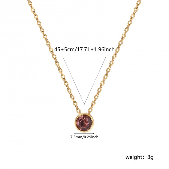 1 Piece Eco-friendly PVD Vacuum Plating Exquisite Birthstone 18K Real Gold Plated Mauve 304 Stainless Steel & Rhinestone Link Cable Chain Round June Pendant Charm Necklace For Women Gift 45cm(17.7") + 5cm(2") long の画像