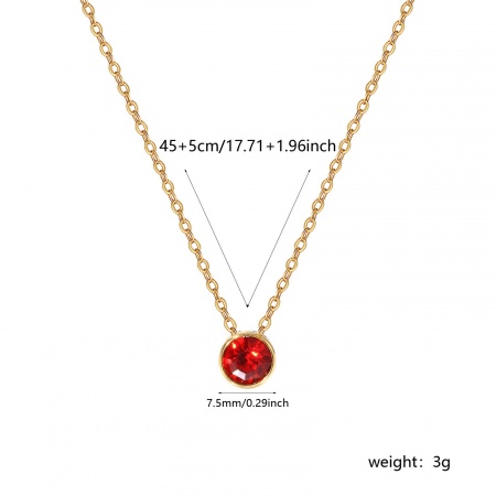 Picture of Wholesale Round Red Cubic Zirconia July Birthstone Pendant Charm Necklace, 18K Real Gold Plated 304 Stainless Steel Link Cable Chain, Women's Eco-friendly PVD Vacuum Plating Waterproof Anti-Tarnish Hypoallergenic Stylish Minimalist Gift Jewelry For Retailer, 45cm(17.7") + 5cm(2") long, 1 Piece