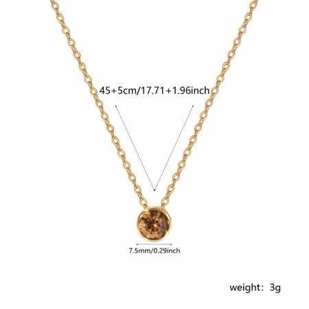 Picture of Wholesale Round Champagne Cubic Zirconia November Birthstone Pendant Charm Necklace, 18K Real Gold Plated 304 Stainless Steel Link Cable Chain, Women's Eco-friendly PVD Vacuum Plating Waterproof Anti-Tarnish Hypoallergenic Stylish Minimalist Gift Jewelry For Retailer, 45cm(17.7") + 5cm(2") long, 1 P