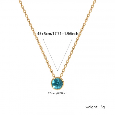 Picture of Wholesale Round Lake Blue Cubic Zirconia December Birthstone Pendant Charm Necklace, 18K Real Gold Plated 304 Stainless Steel Link Cable Chain, Women's Eco-friendly PVD Vacuum Plating Waterproof Anti-Tarnish Hypoallergenic Stylish Minimalist Gift Jewelry For Retailer, 45cm(17.7") + 5cm(2") long, 1 P