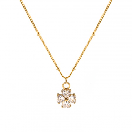 1 Pièce Collier à Pendentif Chaîne Maille Cheval Élégant en 304 Acier Inoxydable & Zircon Revêtement sous Vide PVD Respectueux de l'Environnement Exquis Plaqué Or Véritable 18K Transparent Trèfle à Quatre Feuilles Pour Femmes Cadeau 45cm + 5cm long