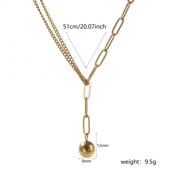 Bild von 1 Strang Umweltfreundliche PVD-Vakuumbeschichtung Stilvoll Doppelschicht 18K Echtgold plattiert 304 Edelstahl Büroklammerkette Rund Anhänger Halskette Für Frauen Geschenk 51cm lang