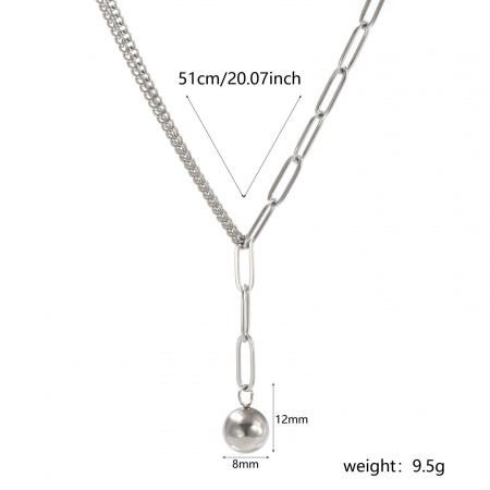 Picture of Wholesale Ball Pendant Charm Necklace, Silver Tone 304 Stainless Steel Paperclip Link Chain, Women's Eco-friendly Double Layer Stylish Gift Jewelry For Retailer, 51cm(20.1") long, 1 Piece