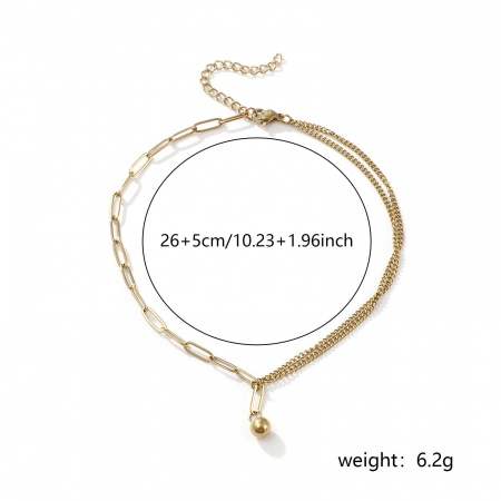 Picture of Wholesale Ball 304 Stainless Steel Paperclip Link Chain Charm Anklet, 18K Real Gold Plated Eco-friendly PVD Vacuum Plating Waterproof Anti-Tarnish Hypoallergenic, Women's Double Layer Stylish Gift Jewelry Supply, 26cm(10.2") long, 1 Piece