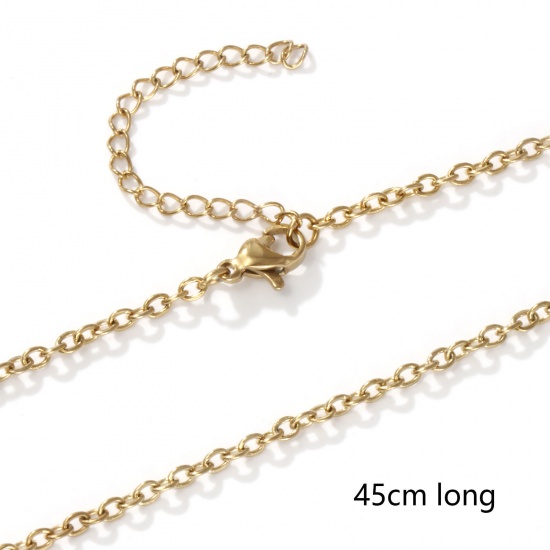 Picture of 1 Piece Eco-friendly PVD Vacuum Plating Minimalist 18K Real Gold Plated 304 Stainless Steel Link Cable Chain Necklace 45cm(17.7") + 5cm(2") long, Chain Size: 2.5mm