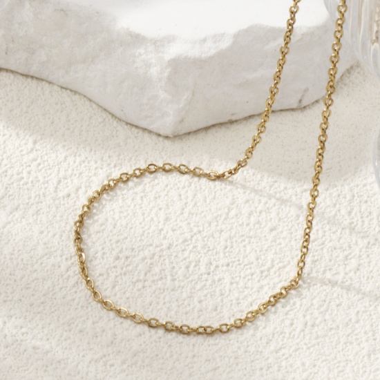 Picture of 1 Piece Eco-friendly PVD Vacuum Plating Minimalist 18K Real Gold Plated 304 Stainless Steel Link Cable Chain Necklace 45cm(17.7") + 5cm(2") long, Chain Size: 2.5mm