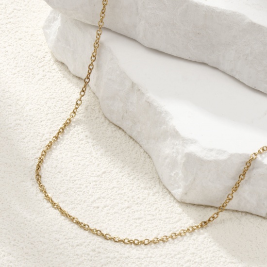 Picture of 1 Piece Eco-friendly PVD Vacuum Plating Minimalist 18K Real Gold Plated 304 Stainless Steel Link Cable Chain Necklace 45cm(17.7") + 5cm(2") long, Chain Size: 2.5mm