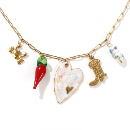 1 Pièce Collier à Pendentif Chaîne de Trombone Mignon en 304 Acier Inoxydable & Lampwork Placage Sous Vide Écologique Exquis Plaqué Or Véritable 18K Pour Femmes Cadeau 42cm + 5cm long