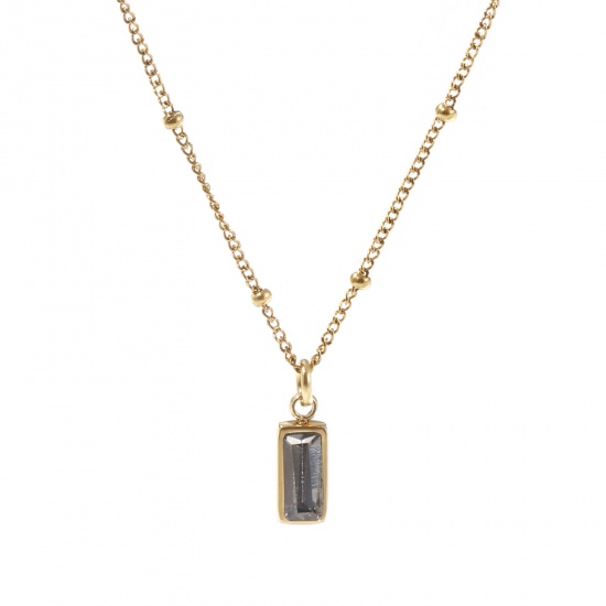 Picture of 1 Piece Eco-friendly PVD Vacuum Plating Exquisite Birthstone 18K Real Gold Plated French Gray 304 Stainless Steel & Cubic Zirconia Curb Link Chain Rectangle June Pendant Charm Necklace For Women Gift 45cm(17.7") + 5cm(2") long