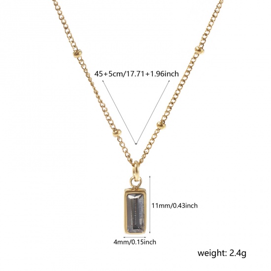 Picture of 1 Piece Eco-friendly PVD Vacuum Plating Exquisite Birthstone 18K Real Gold Plated French Gray 304 Stainless Steel & Cubic Zirconia Curb Link Chain Rectangle June Pendant Charm Necklace For Women Gift 45cm(17.7") + 5cm(2") long