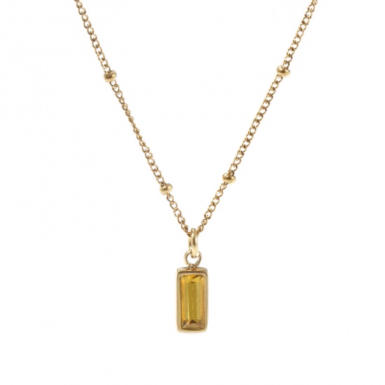 Picture of 1 Piece Eco-friendly PVD Vacuum Plating Exquisite Birthstone 18K Real Gold Plated Yellow 304 Stainless Steel & Cubic Zirconia Curb Link Chain Rectangle November Pendant Charm Necklace For Women Gift 45cm(17.7") + 5cm(2") long