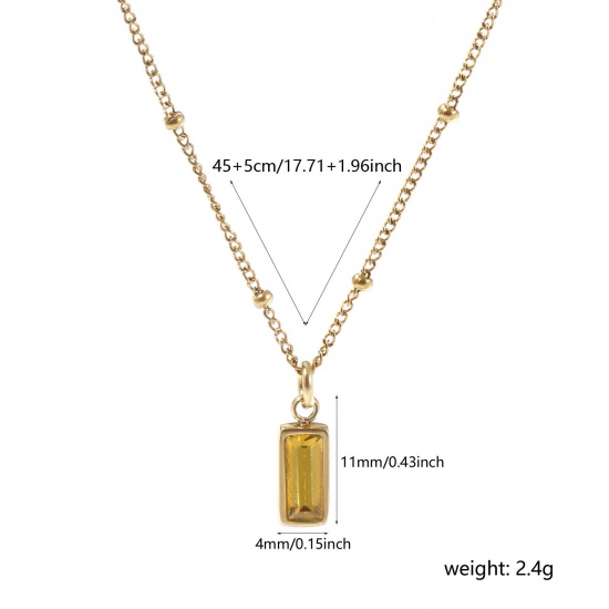 Picture of 1 Piece Eco-friendly PVD Vacuum Plating Exquisite Birthstone 18K Real Gold Plated Yellow 304 Stainless Steel & Cubic Zirconia Curb Link Chain Rectangle November Pendant Charm Necklace For Women Gift 45cm(17.7") + 5cm(2") long