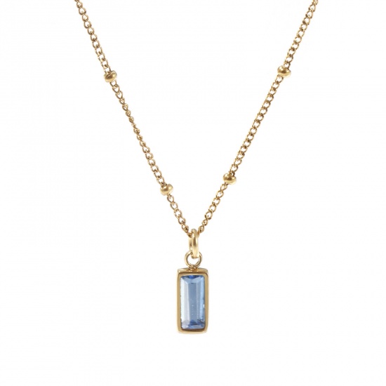 Picture of 1 Piece Eco-friendly PVD Vacuum Plating Exquisite Birthstone 18K Real Gold Plated Light Blue 304 Stainless Steel & Cubic Zirconia Curb Link Chain Rectangle December Pendant Charm Necklace For Women Gift 45cm(17.7") + 5cm(2") long