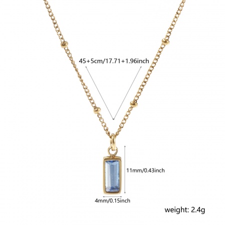 Picture of 1 Piece Eco-friendly PVD Vacuum Plating Waterproof Anti-Tarnish Hypoallergenic Exquisite Birthstone 18K Real Gold Plated Light Blue 304 Stainless Steel & Cubic Zirconia Curb Link Chain Rectangle December Pendant Charm Necklace For Women Gift 45cm(17.7") + 5cm(2") long