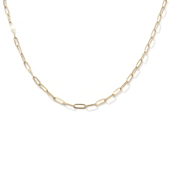 Picture of 1 Piece Eco-friendly PVD Vacuum Plating Minimalist 18K Gold Plated 304 Stainless Steel Paperclip Link Chain Necklace Unisex 60cm(23.6") long, Chain Size: 3mm