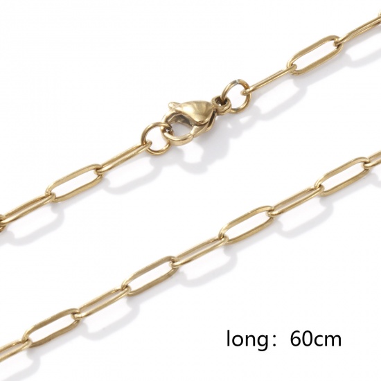 Picture of 1 Piece Eco-friendly PVD Vacuum Plating Minimalist 18K Gold Plated 304 Stainless Steel Paperclip Link Chain Necklace Unisex 60cm(23.6") long, Chain Size: 3mm