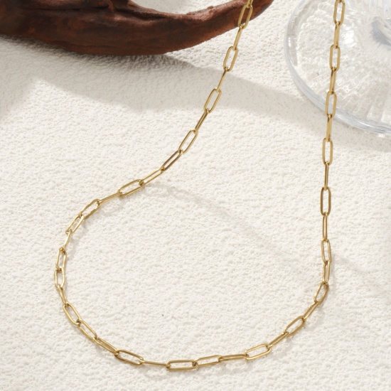 Picture of 1 Piece Eco-friendly PVD Vacuum Plating Minimalist 18K Gold Plated 304 Stainless Steel Paperclip Link Chain Necklace Unisex 60cm(23.6") long, Chain Size: 3mm