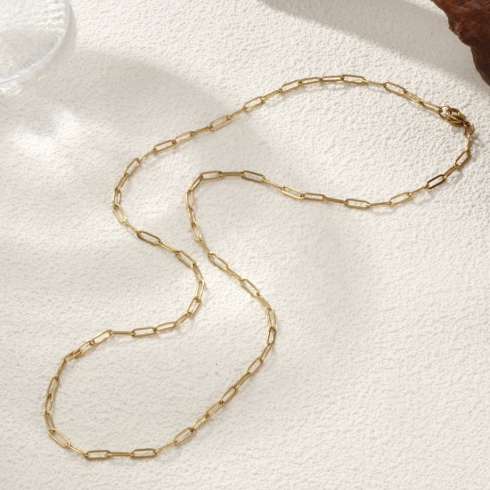 Picture of 1 Piece Eco-friendly PVD Vacuum Plating Minimalist 18K Gold Plated 304 Stainless Steel Paperclip Link Chain Necklace Unisex 60cm(23.6") long, Chain Size: 3mm