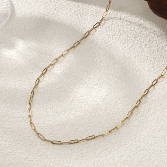 Picture of 1 Piece Eco-friendly PVD Vacuum Plating Minimalist 18K Gold Plated 304 Stainless Steel Paperclip Link Chain Necklace Unisex 60cm(23.6") long, Chain Size: 3mm
