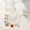 Picture of 1 Piece Eco-friendly Vacuum Plating Sweet & Cute Stylish 18K Real Gold Plated Multicolor 304 Stainless Steel & Natural Pearl & Ceramics & Lampwork Glass Link Cable Chain Sun Marine Animal Pendant Charm Necklace For Women Gift 42cm(16.5") + 5cm(2") long