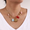 Picture of 1 Piece Eco-friendly Vacuum Plating Sweet & Cute Stylish 18K Real Gold Plated Multicolor 304 Stainless Steel & Natural Pearl & Ceramics & Lampwork Glass Link Cable Chain Sun Marine Animal Pendant Charm Necklace For Women Gift 42cm(16.5") + 5cm(2") long
