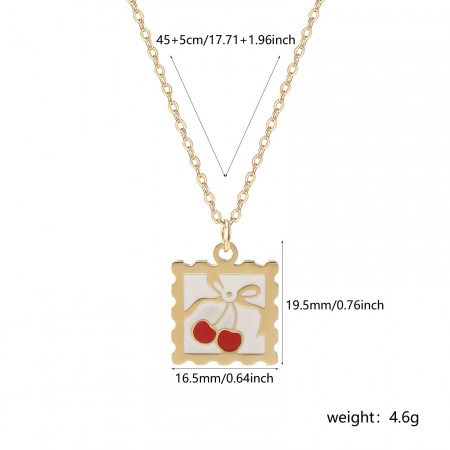 Picture of Eco-friendly PVD Vacuum Plating Sweet & Cute 18K Real Gold Plated Multicolor 304 Stainless Steel Link Cable Chain Square Fruit Enamel Pendant Charm Necklace For Women Gift 45cm(17.7