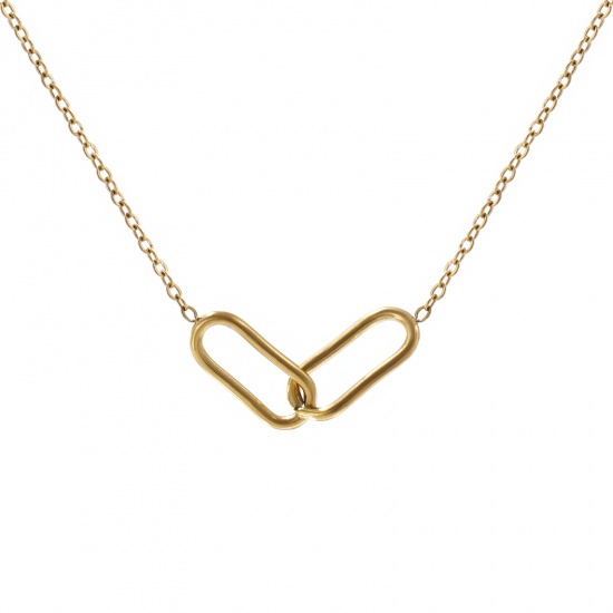 Picture of 1 Piece Eco-friendly PVD Vacuum Plating Stylish Simple 18K Real Gold Plated 304 Stainless Steel Link Cable Chain Oval Hollow Pendant Charm Necklace Unisex Gift 42cm(16.5") + 8cm(3.1") long