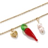 Picture of 1 Piece Eco-friendly PVD Vacuum Plating Natural Pastoral Cute 18K Real Gold Plated 304 Stainless Steel & Natural Pearl Link Cable Chain Red Lampwork Glass Chili Heart Pendant Charm Necklace For Women Gift 45cm(17.7") + 5cm(2") long