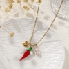Picture of 1 Piece Eco-friendly PVD Vacuum Plating Natural Pastoral Cute 18K Real Gold Plated 304 Stainless Steel & Natural Pearl Link Cable Chain Red Lampwork Glass Chili Heart Pendant Charm Necklace For Women Gift 45cm(17.7") + 5cm(2") long