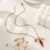 Picture of 1 Piece Eco-friendly PVD Vacuum Plating Natural Pastoral Cute 18K Real Gold Plated 304 Stainless Steel & Natural Pearl Link Cable Chain Red Lampwork Glass Chili Heart Pendant Charm Necklace For Women Gift 45cm(17.7") + 5cm(2") long