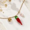 Picture of 1 Piece Eco-friendly PVD Vacuum Plating Natural Pastoral Cute 18K Real Gold Plated 304 Stainless Steel & Natural Pearl Link Cable Chain Red Lampwork Glass Chili Heart Pendant Charm Necklace For Women Gift 45cm(17.7") + 5cm(2") long