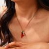 Picture of 1 Piece Eco-friendly PVD Vacuum Plating Natural Pastoral Cute 18K Real Gold Plated 304 Stainless Steel & Natural Pearl Link Cable Chain Red Lampwork Glass Chili Heart Pendant Charm Necklace For Women Gift 45cm(17.7") + 5cm(2") long