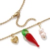 Picture of 1 Piece Eco-friendly PVD Vacuum Plating Natural Pastoral Cute 18K Real Gold Plated 304 Stainless Steel & Natural Pearl Link Cable Chain Red Lampwork Glass Chili Heart Pendant Charm Necklace For Women Gift 45cm(17.7") + 5cm(2") long