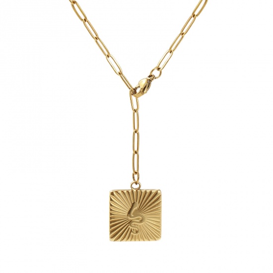 Image de 1 Pièce Collier à Pendentif Chaîne de Trombone Élégant en 304 Acier Inoxydable Placage Sous Vide Écologique Élégant Plaqué Or 18K Carré Serpents Pour Femmes Cadeau 60cm long