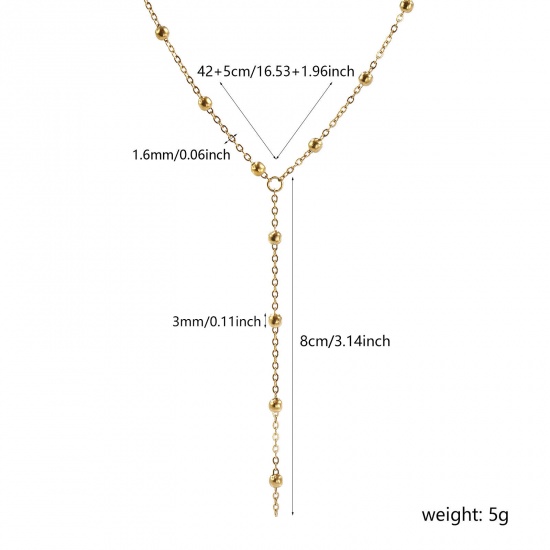 Picture of 1 Piece Eco-friendly PVD Vacuum Plating Exquisite 18K Real Gold Plated 304 Stainless Steel Link Cable Chain Y Shaped Necklace Unisex Gift 42cm(16.5") + 5cm(2") long
