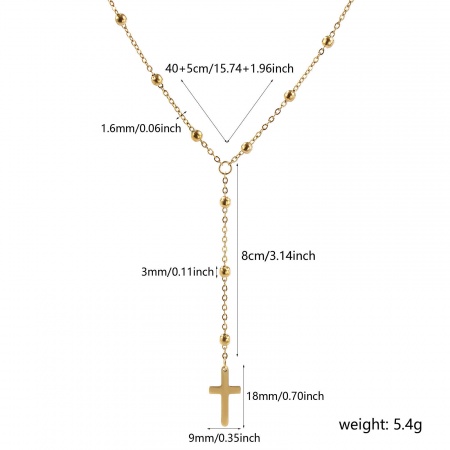 Image de Collier Chapelet de Perles de Prière En Gros Plaqué Or Véritable 18K en 304 Acier Inoxydable, Croix Chaîne Maille Forçat, aux Femmes Placage Sous Vide PVD Écologique Imperméable Anti-ternissement Hypoallergénique Religieux Exquis Cadeau Bijoux pour Détaillants 40cm + 5cm long, 1 Pièce