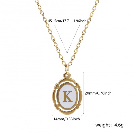 Bild von 1 Strang Umweltfreundliche PVD-Vakuumbeschichtung Stilvoll 18K Vergoldet Weiß 304 Edelstahl Kreuz Gliederketten Oval Anfangsbuchstabe/ Großbuchstabe Message " L " Emaille Anhänger Halskette Unisex 45cm + 5cm lang