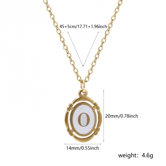 Bild von 1 Strang Umweltfreundliche PVD-Vakuumbeschichtung Stilvoll 18K Vergoldet Weiß 304 Edelstahl Kreuz Gliederketten Oval Anfangsbuchstabe/ Großbuchstabe Message " O " Emaille Anhänger Halskette Unisex 45cm + 5cm lang
