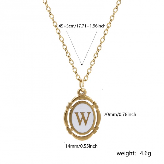 Bild von 1 Strang Umweltfreundliche PVD-Vakuumbeschichtung Stilvoll 18K Vergoldet Weiß 304 Edelstahl Kreuz Gliederketten Oval Anfangsbuchstabe/ Großbuchstabe Message " W " Emaille Anhänger Halskette Unisex 45cm + 5cm lang